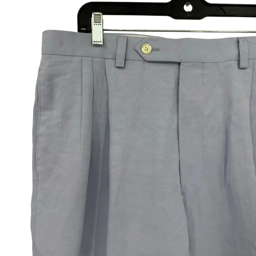 Samuelsohn Size 36 Reg Blue Linen Silk Dress Pants Woven in Italy Made in Canada